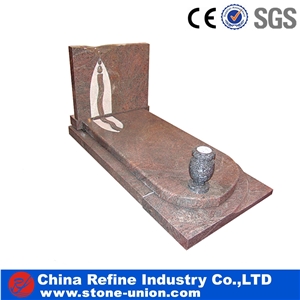 European Style Granite Headstone for Cemetery, Carving Single Tombstone Monument Design, Natural Stone Engraved Gravestone