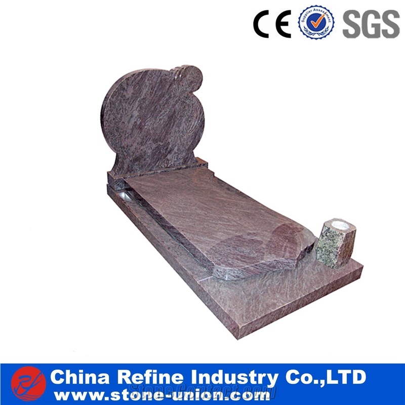 European Style Headstone Brown Granite for Cemetery, Carving Tombstone Monument Design, Natural Stone Engraved Gravestone