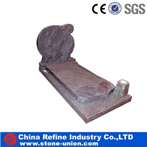 European Style Headstone Brown Granite for Cemetery, Carving Tombstone Monument Design, Natural Stone Engraved Gravestone