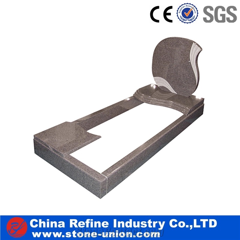 European Style Headstone Brown Granite for Cemetery, Carving Tombstone Monument Design, Natural Stone Engraved Gravestone