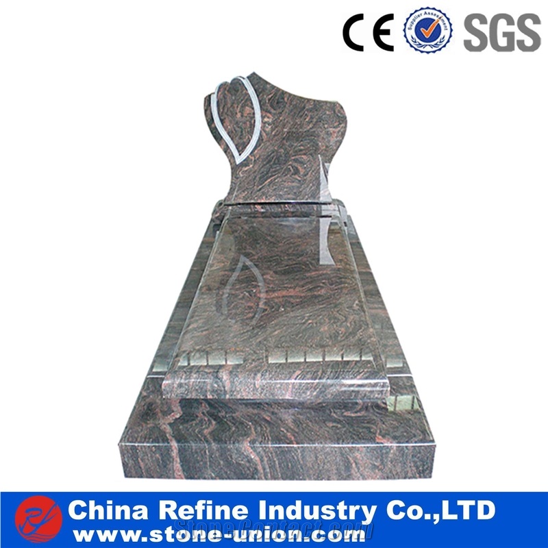 European Style Headstone for Cemetery, Carving Single Tombstone Monument Design, Natural Stone Engraved Gravestone
