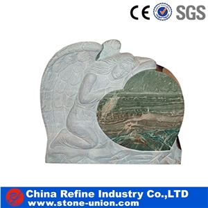 Green Granite Carving Headstones,Cemetery Engraved Tombstones, Memorial Stone Gravestone,Custom Tombstone Monument Design, Western Style Single Monuments