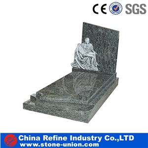 Green Granite Cemetery Carving Headstones,Stone Engraved Tombstones, Western Style Single Monuments, Memorial Gravestones, Custom Tombstone Monument Design