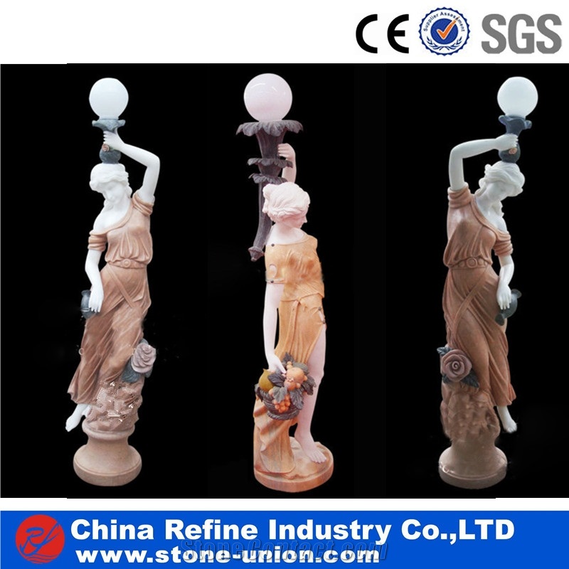 Marble Sculpture Lamp Stand for Garden , Marble Human Standing Lamp , Garden Human Statues