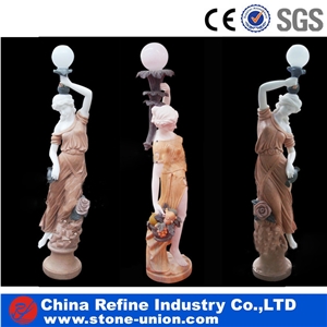 Marble Sculpture Lamp Stand for Garden , Marble Human Standing Lamp , Garden Human Statues