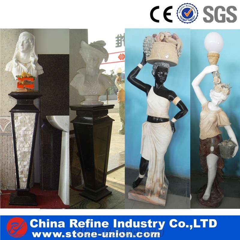 Marble Sculpture Lamp Stand for Garden , Marble Human Standing Lamp , Garden Human Statues