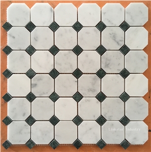 Dark Green & White Carrara Marble Mosaic Tiles Dark Green & White Carrara Marble Mosaic Tiles
