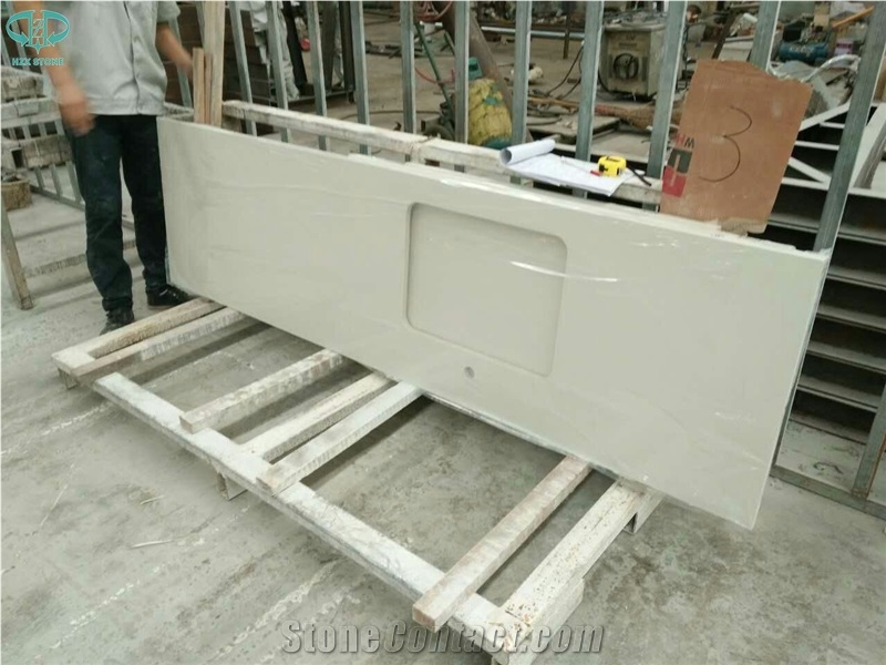 Chinese Artificial Quartz Factory Custom White Quartz Kitchen Countertops Island Tops Solid Surface