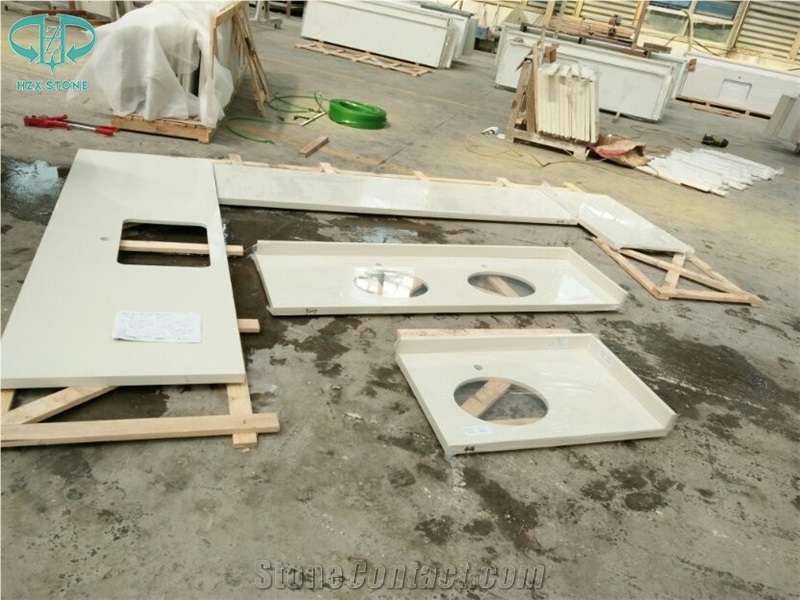 Professional Custom Bathroom Artificial White Quartz Countertops Vanity Tops Factory