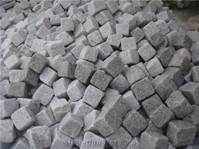 G603 Light Grey Granite Cobble Stone for Courtyard Road Pavers /Bianco Sardo Cube Stone