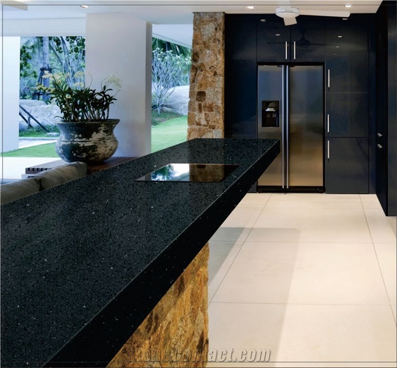 Chinese Artificial Quartz/Crystal Black Quartz Kitchen Countertops