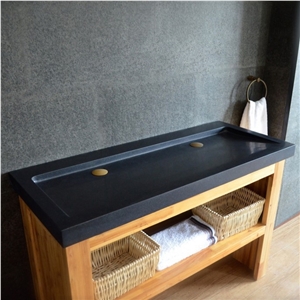 Black Granite Double Bathroom Vessel Sink