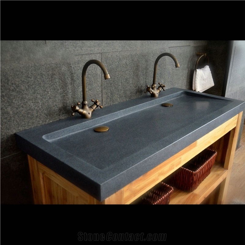 Dark Gray Granite Double Vessel Bathroom Sinks