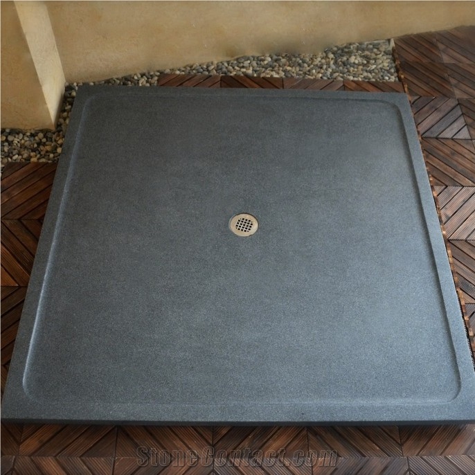 Deep Gray Granite Stone Shower Base for Hotel Bathroom