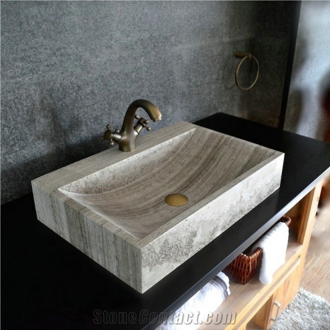 Grey Wood Marble Bathroom Rectangle Basins