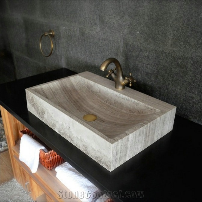 Grey Wood Marble Bathroom Rectangle Basins