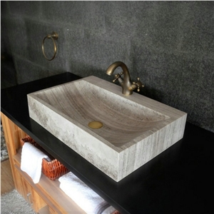Grey Wood Marble Bathroom Rectangle Basins