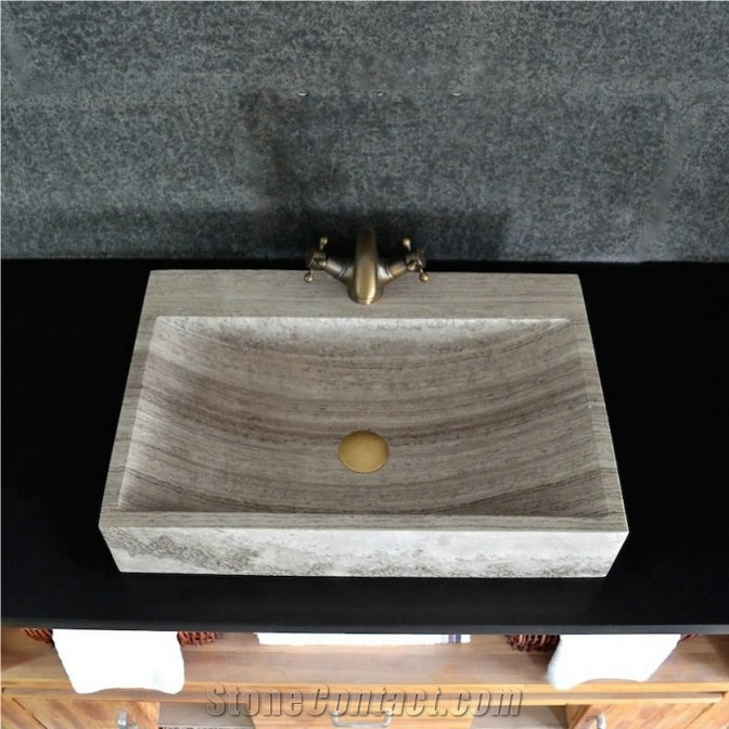 Grey Wood Marble Bathroom Rectangle Basins
