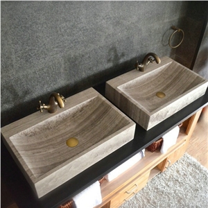 Grey Wood Marble Bathroom Rectangle Basins