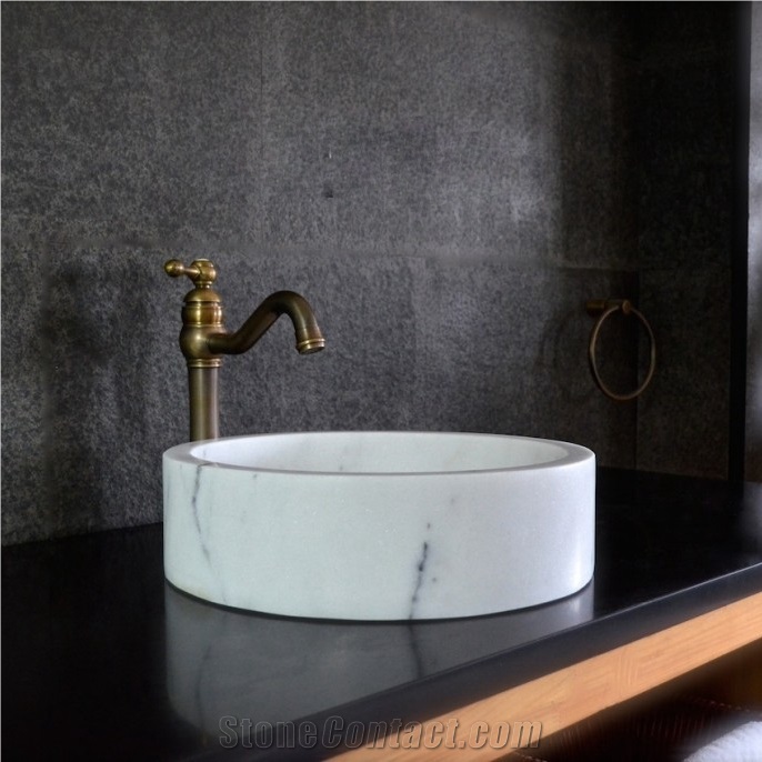 Guangxi White Marble Round Basin Bathroom Wash Bowls