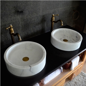 Guangxi White Marble Round Basin Bathroom Wash Bowls