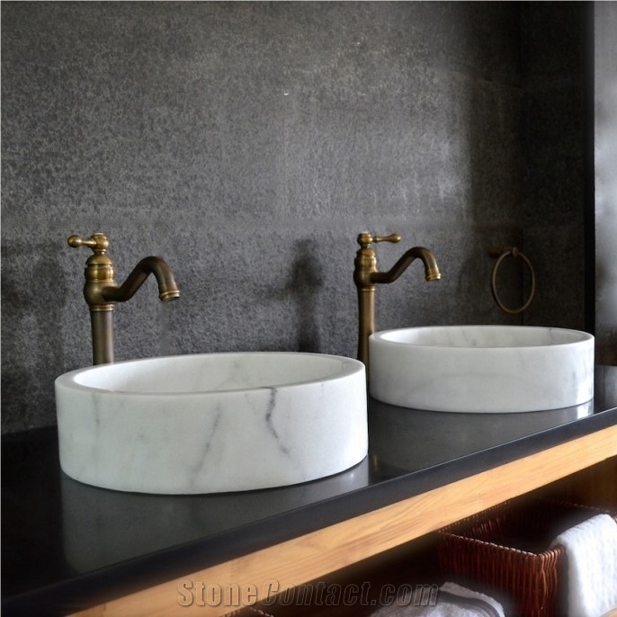 Guangxi White Marble Round Basin Bathroom Wash Bowls