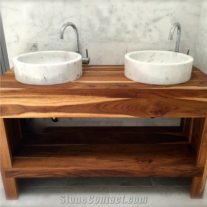 Guangxi White Marble Round Basin Bathroom Wash Bowls