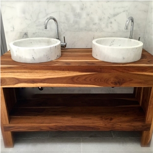 Guangxi White Marble Round Basin Bathroom Wash Bowls