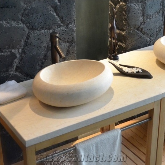 Oval Shape Egyptian Sunny Yellow Marble Wash Basin for Bathroom