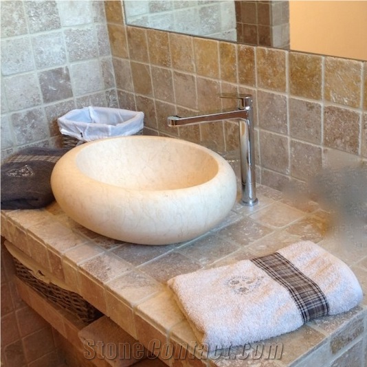 Oval Shape Egyptian Sunny Yellow Marble Wash Basin for Bathroom