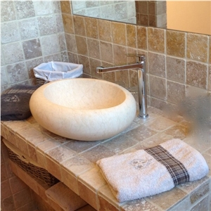 Oval Shape Egyptian Sunny Yellow Marble Wash Basin for Bathroom