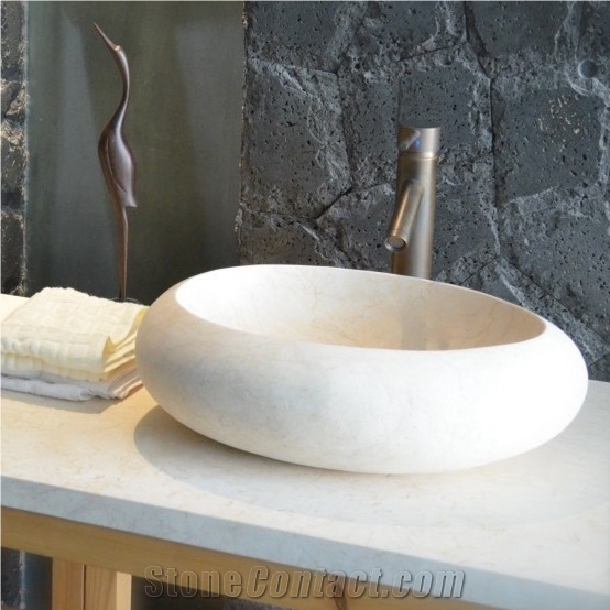 Oval Shape Egyptian Sunny Yellow Marble Wash Basin for Bathroom