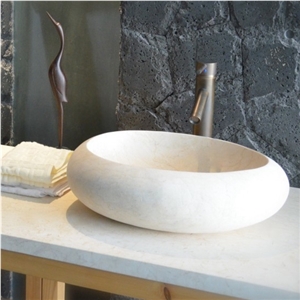Oval Shape Egyptian Sunny Yellow Marble Wash Basin for Bathroom
