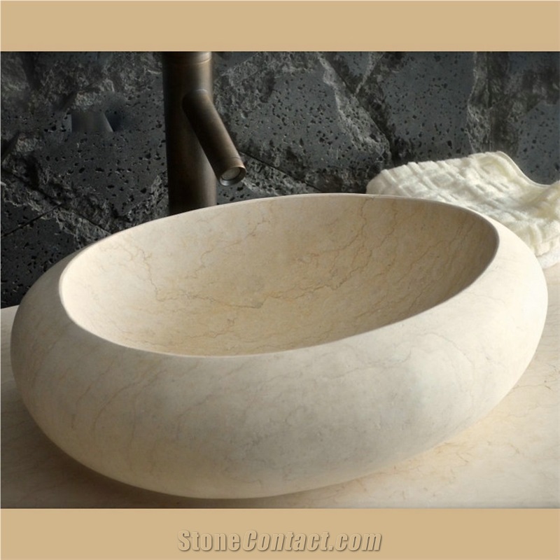 Oval Shape Egyptian Sunny Yellow Marble Wash Basin for Bathroom