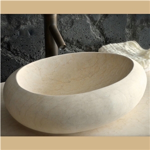 Oval Shape Egyptian Sunny Yellow Marble Wash Basin for Bathroom