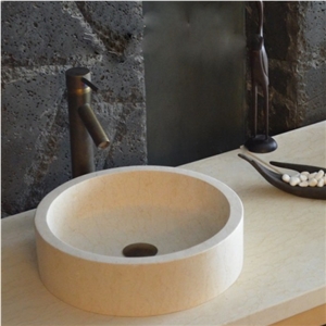 Sunny Beige Marble Round Bathroom Sink