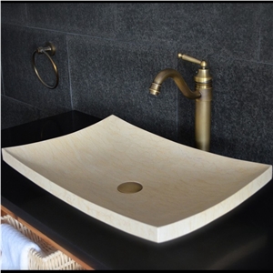 Sunny Yellow Marble Rectangular Shape Vessel Sink