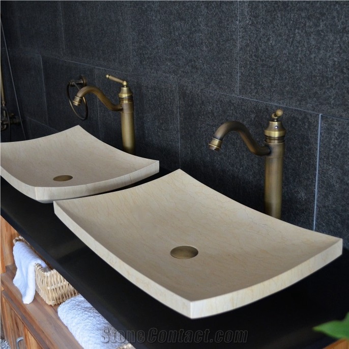 Sunny Yellow Marble Rectangular Shape Vessel Sink