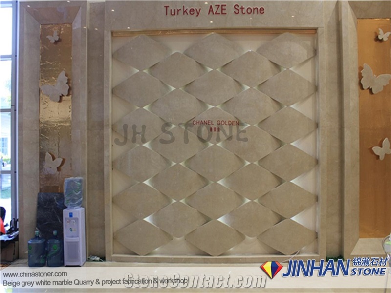 Chanel Gold Beige Marble Mosaic, Beige Marble Basketweave Wall Mosaic