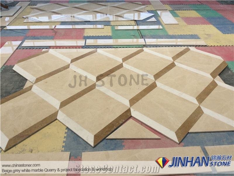 Floor Carpet Medallions Composited by Volakas, Light Beige, and Emperador Marble