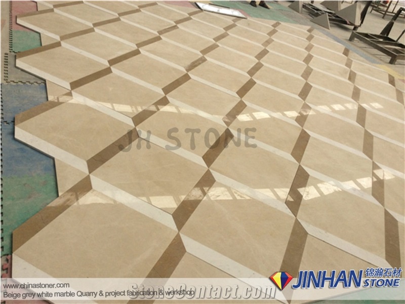 Floor Carpet Medallions Composited by Volakas, Light Beige, and Emperador Marble