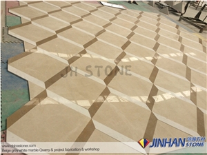 Floor Carpet Medallions Composited by Volakas, Light Beige, and Emperador Marble