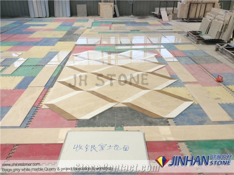 Imperial Gold and Volakas White and Baiyulan Beige Water Jet Mosaic