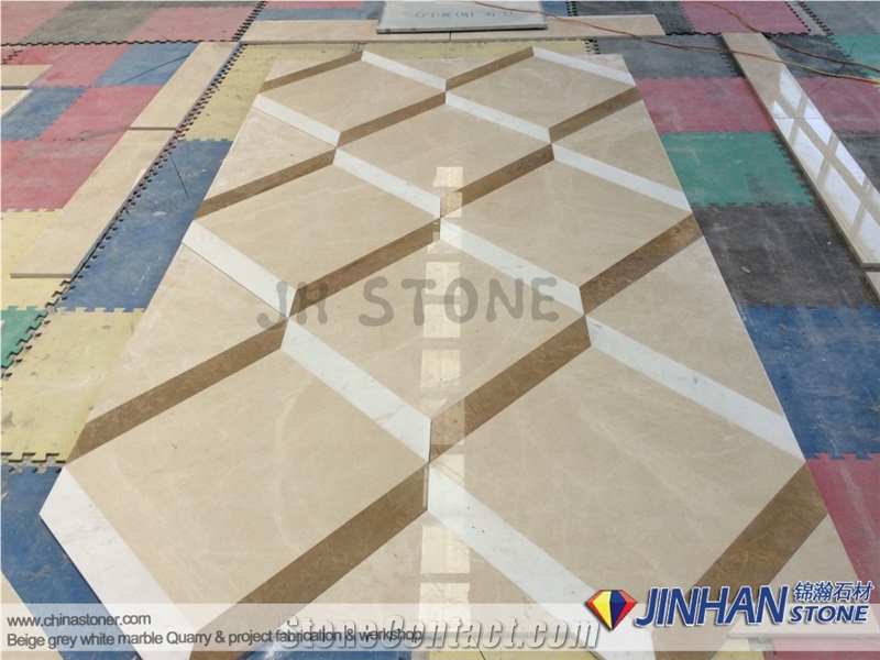 Imperial Gold and Volakas White and Baiyulan Beige Water Jet Mosaic