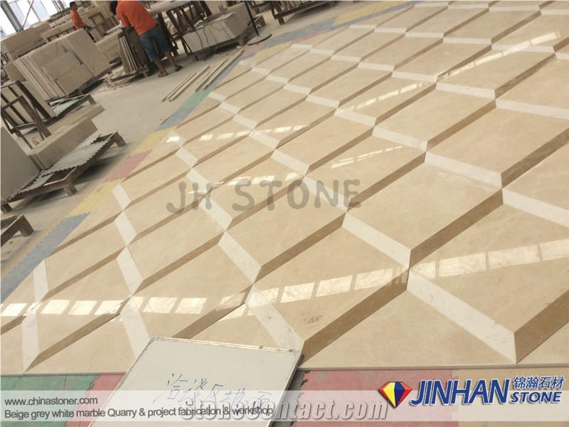 Imperial Gold and Volakas White and Baiyulan Beige Water Jet Mosaic