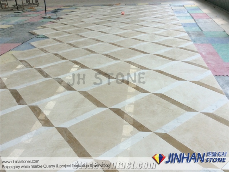 Imperial Gold and Volakas White and Baiyulan Beige Water Jet Mosaic