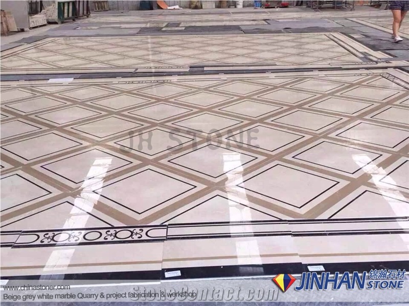 Light Pearl Marble Made Floor Carpet Medallions