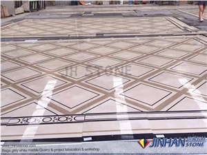 Light Pearl Marble Made Floor Carpet Medallions