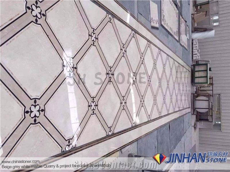 Light Pearl Marble Made Floor Carpet Medallions