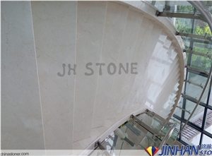 Light Pearl Marble Stair Treads Threshold, Turkey Beige Marble Deck Stair Steps Risers